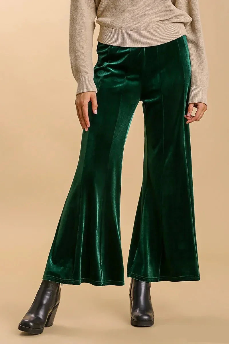 Umgee High Rise Elastic Waist Flare Pants - VILLA FASHION